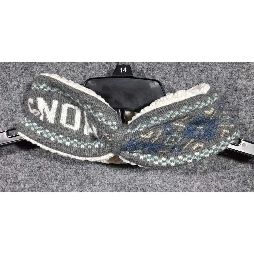 Quagga Gray Let It Snow Knit Headband Sherpa Fleece Lined Ear Warmer One Size